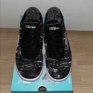 Skechers GO STEP Black and White Knit Sneakers